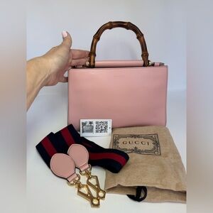 Authentic Gucci Nymphaea Two-Way Bag with Bamboo Top Handle